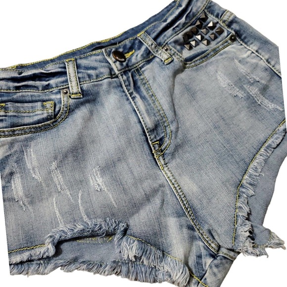 Mindcode Shorts Womens Small Blue Denim Skinny High Rise Cut Off Distressed - Picture 1 of 7